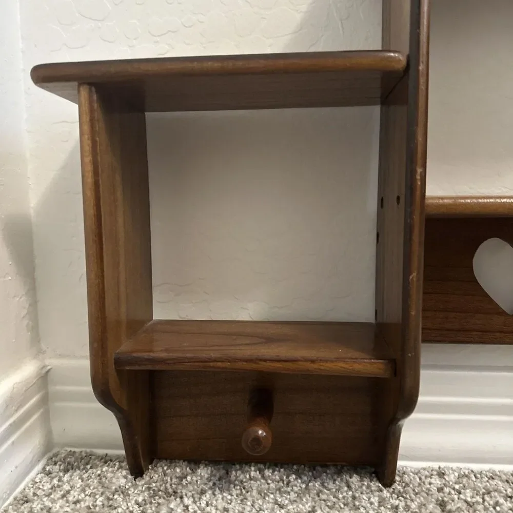 Vintage Wood Trinket Knick Knack Hanging Display Wall Shelf/With Cut Out Hearts